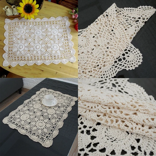 Crochet Tablecloth Lace Table Cloth Handicraft Vintage Rectangle Cotton