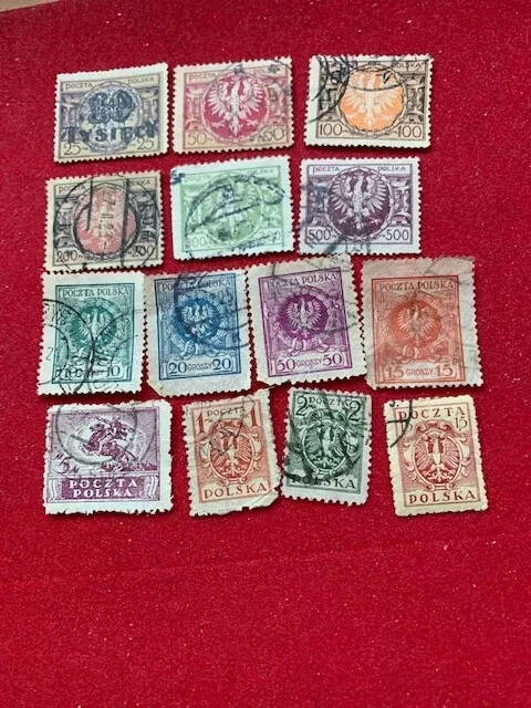 Lot of 14 Poland stamps, Issues of 1919 - 1923, Used OLD