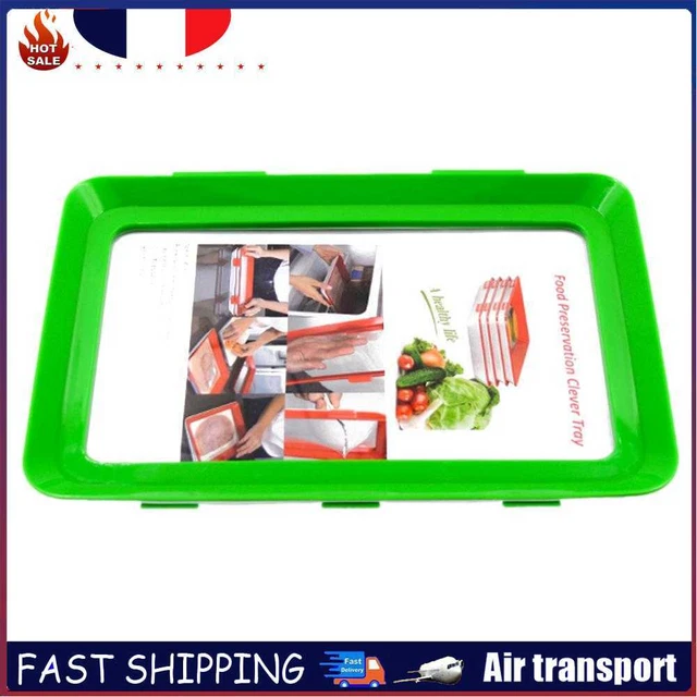 Food Preservation Tray Plastic Food Fresh Storage Plates Container (Green)