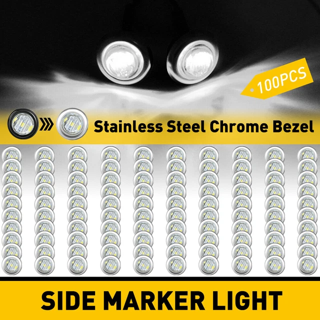 100x White Side Marker Lights 3/4" Round LED Truck Trailer Bullets Indicator Lot