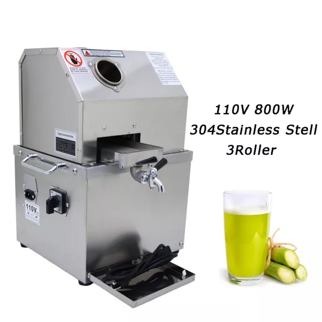 110V 800W 3-Roller Sugar Cane Juicer 5 Grade Gear Transmission Juice Machine