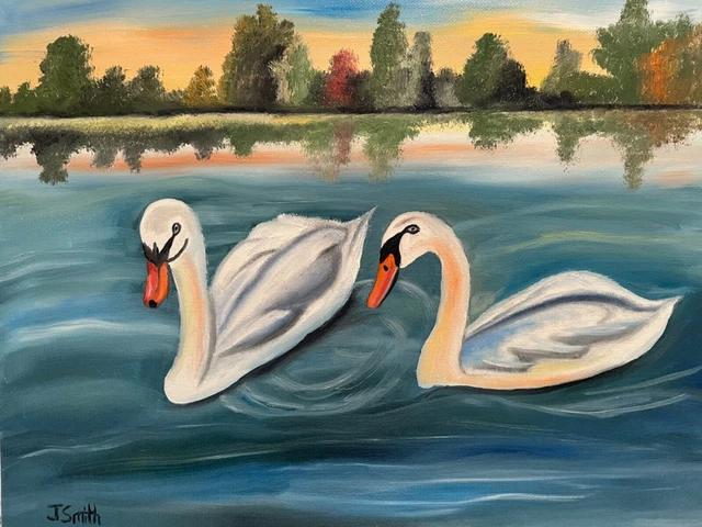 Original oil painting artwork 11 X 14 beautiful swans
