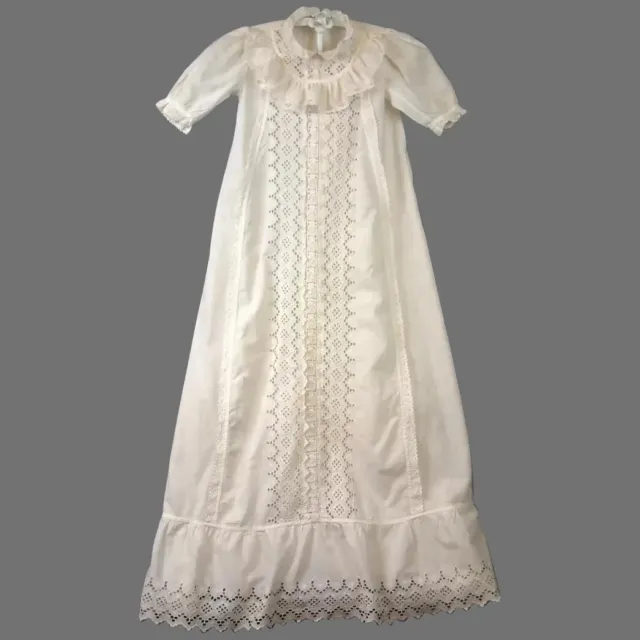 c.1900-1910 Antique Long Baby Christening Gown with Unending Eyelet Lace LOOK!