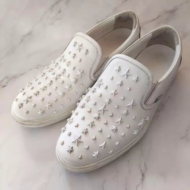 JIMMY CHOO SNEAKERS Slip-on Shoes Star Studs White Size 42 US About9 ...