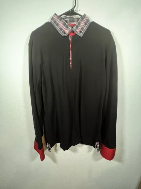 Maceoo Newton Polo B3-7 Black Plaid Long Sleeve 5 Large Flip Cuff Roll Tab Shirt