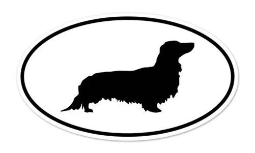 Dachshund Long Haired Dog Breed Shape Oval car window bumper vinyl sticker 5" x