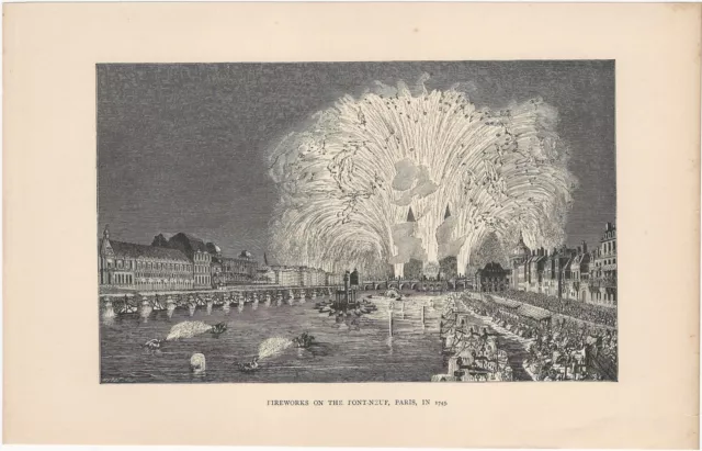 18th C. Fireworks at Strasburg & Paris Two 19th Century French Lithograph Prints