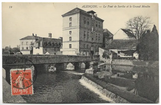 CPA " ALENÇON - Le Pont de Sarthe et le Grand Moulin