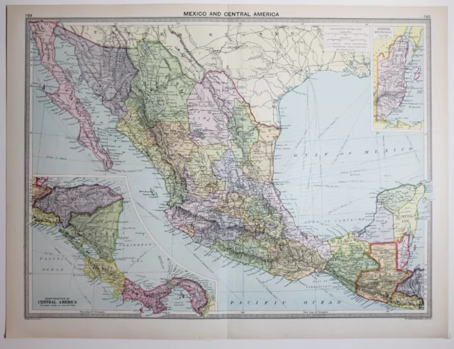 1920 Large Map Mexico & Central America Costa Rica Panama Nigaragua Guaemala
