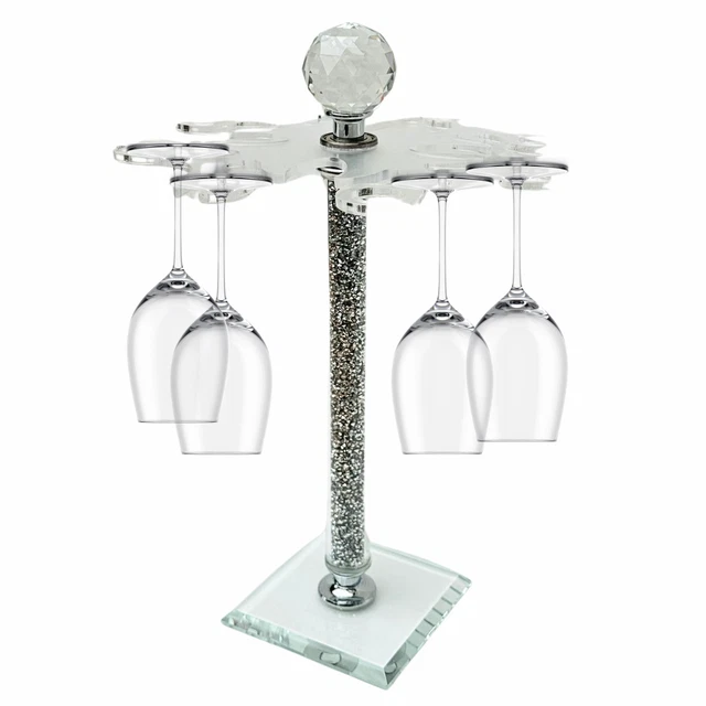 SPARKLY GIFT SILVER Crushed Crystal Diamond Wine Champagne Glass Stand Holder 26.99 PicClick UK