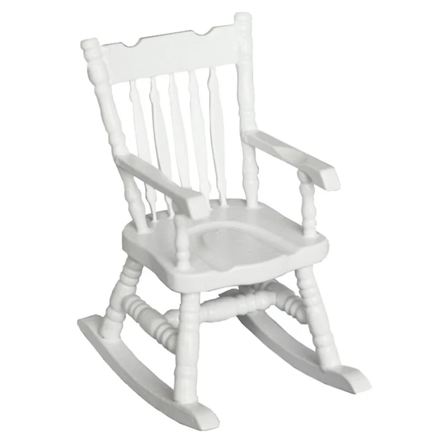 Silla de juguete para muebles de casa a escala 1:12 a escala 1:12 reposabrazos mecedora (blanca)
