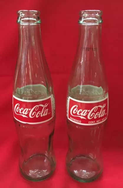Vintage 2002 Coca Cola Green Glass Soda Pop Bottles Made In Mexico EMPTY