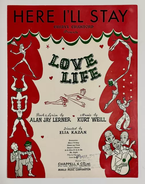 1948 Here I'll Stay Love Life Musical VTG Sheet Music Piano Vocal Lerner Weill