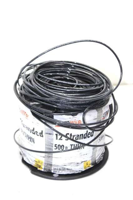 500 ft. 12 Gauge White Stranded Copper THHN Wire black Spool Damage