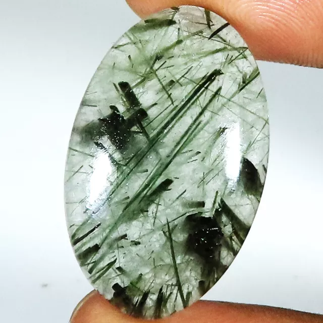 30.50 Cts Natural Green Rutile Quartz Oval Cabochon Rutile Gemstone 19x31x6 mm