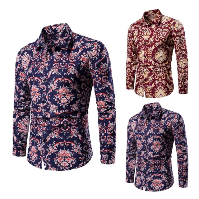 Men's Printed Casual Lapel Loose Large SIze Long Sleeved Shirt