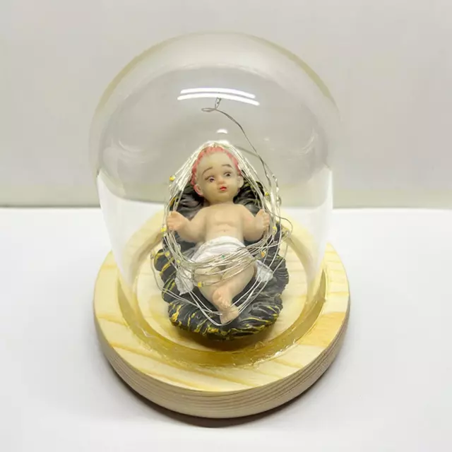 Figurine bébé Jésus avec couvercle en verre et lumières poupée Jésus pour