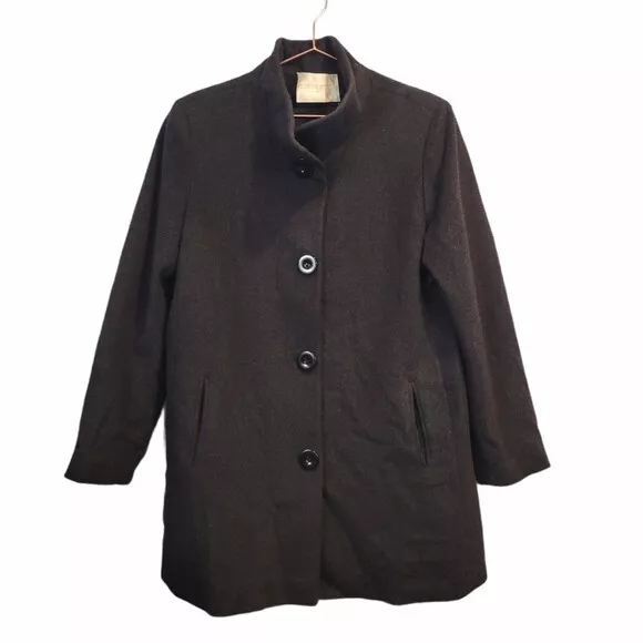 Fleurette Cashmere Wool Blend Button Front Overcoat Pea Coat Jacket Gray Size 14