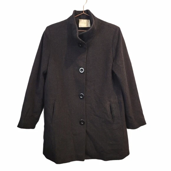 Fleurette Cashmere Wool Blend Button Front Overcoat Pea Coat Jacket Gray Size 14