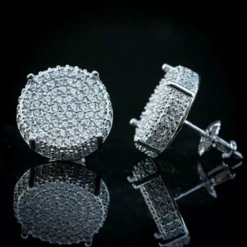 Hommes Grand Rond Micro Pavé 925 Argent Sterling Cz Hip Hop Boucles D'Oreilles