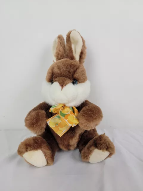 Gund Brown And White Easter Bunny Rabbit Plush 10" Stuffed Animal Floral Bow