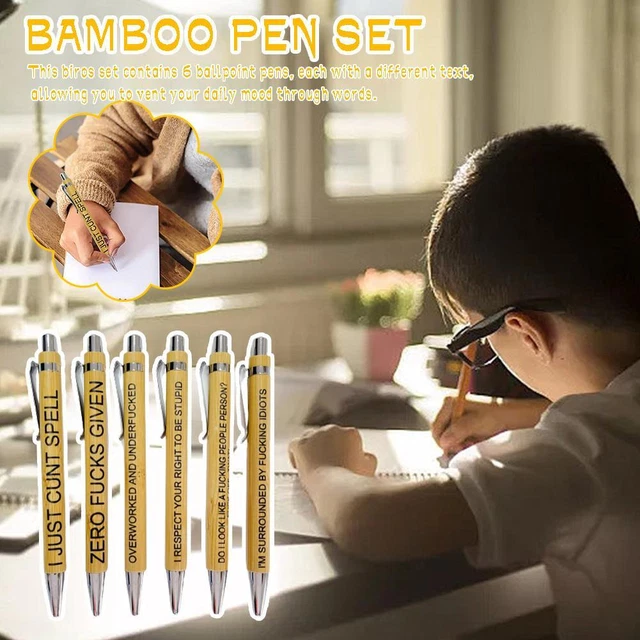 6pcs Daily Pen Sets Wood Grain Ballpoint Pen Vent Your Funny η Office K2M7