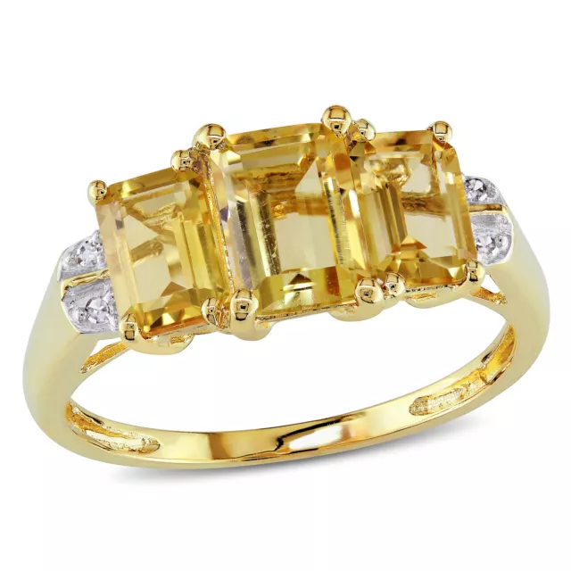 Amour 10k Yellow Gold Emerald-cut Citrine Diamond Ring