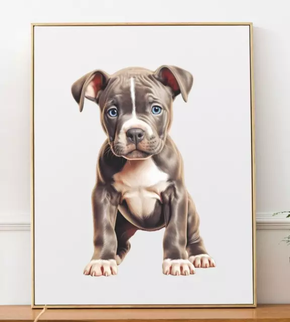 Pit Bull Puppy Art Print, Blue Eyed Pit Bull Dog Art Print, Wall Art Decor
