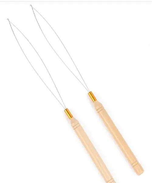 2x Hair Extensions Wire Pulling Loop Needle with Hook Tool Kit Hair Threader Wir