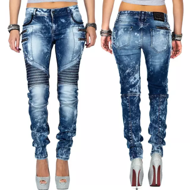 Cipo & Baxx Damen Jeans Zipper Biker Style Auffällig Fresh Discowear Streetwear