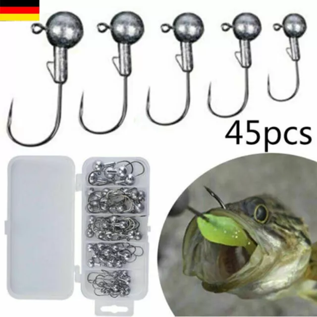 45 Stuck Jigkopf Zander rund Jighead Set Hecht Jigköpfe Rundkopf Jighaken Jigs