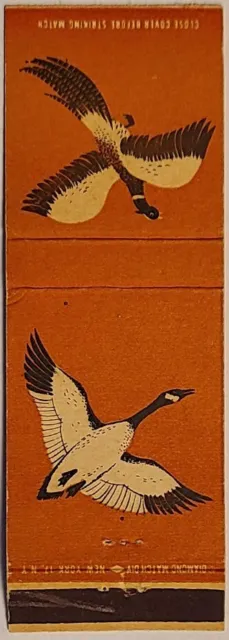 1950's Diamond Matchbook Cover Canadian Goose Pheasant in Flight Burnt Orange