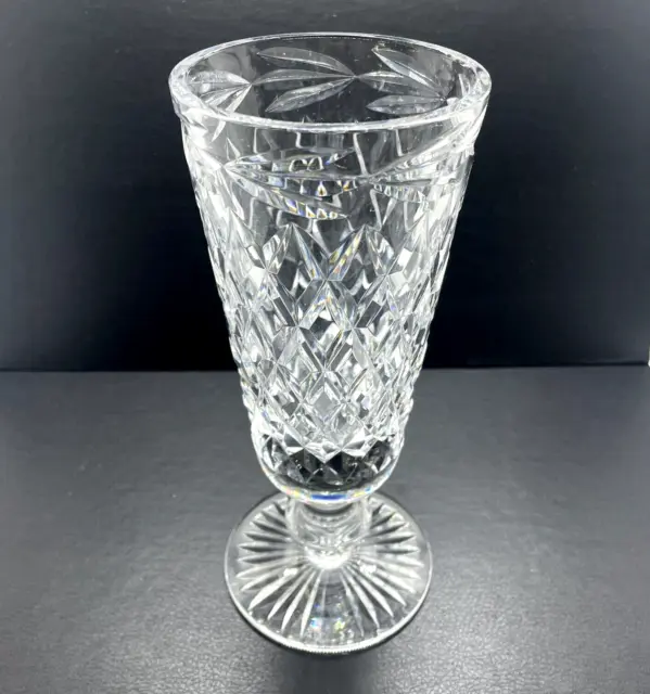 Tyrone Cut Crystal Footed Vase Ireland Laurel Design 8" Heavy Crystal 2