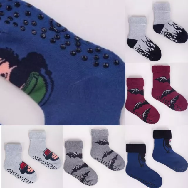 3 Paar Jungen Thermo Antirutschsocken Kinder Frottee Socken ABS Größe 23- 34