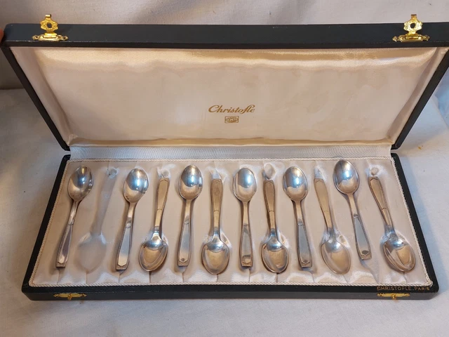 Coffret 12 Petites Cuillères Christofle : Modèle Coquille Vendôme, Argenté