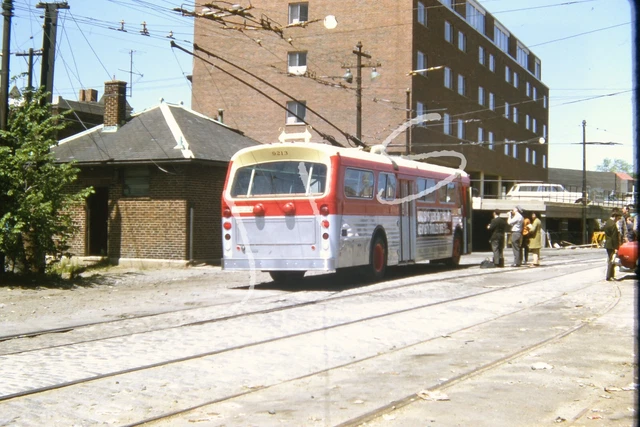 1971 Orig Slide Massachusetts Bay MBTA Trolley Bus 9213 Rear View