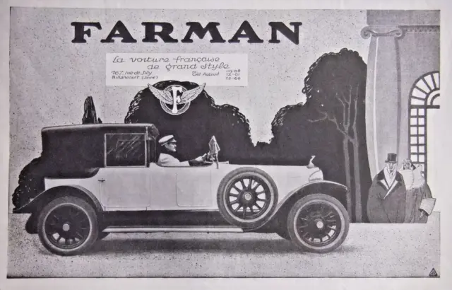 Publicité Presse 1923 Farman La Voiture Française De Grand Style - Billancourt