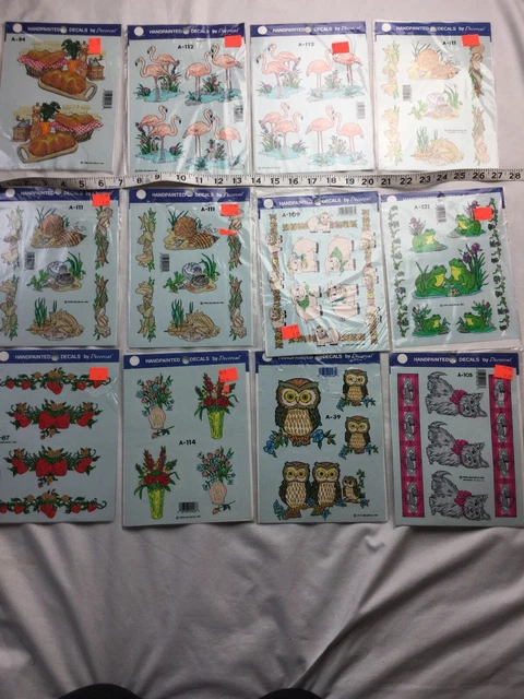 Lote de 12 calcomanías decorativas pintadas a mano de colección década de 1980 década de 1990 nuevas stock antiguo
