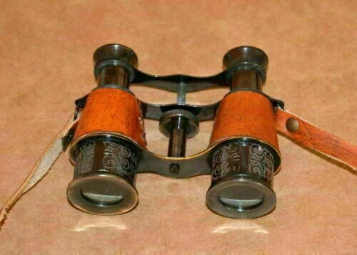 Antique Telescope  Brass Binocular With Leather Belt Maritime Nautical Spyglass