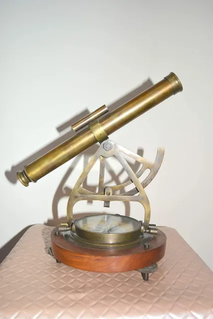 Nautical Antique Marine Handmade 9.5 Inch Alidade Telescope With Compass Brass