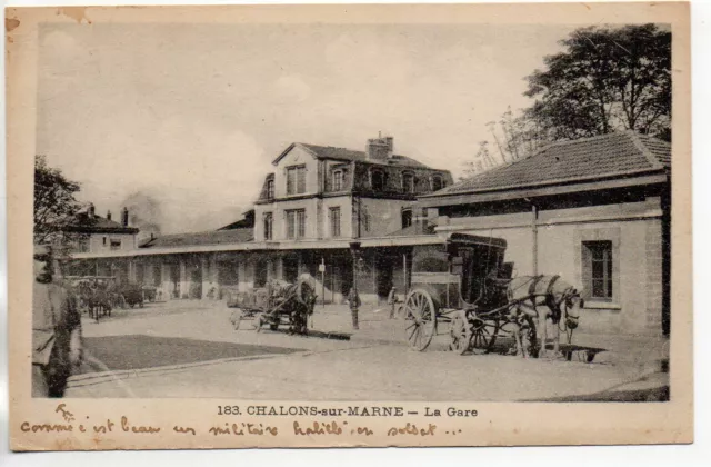 CHALONS SUR MARNE - Marne - CPA 51 - Gare - façade - attelages - 2