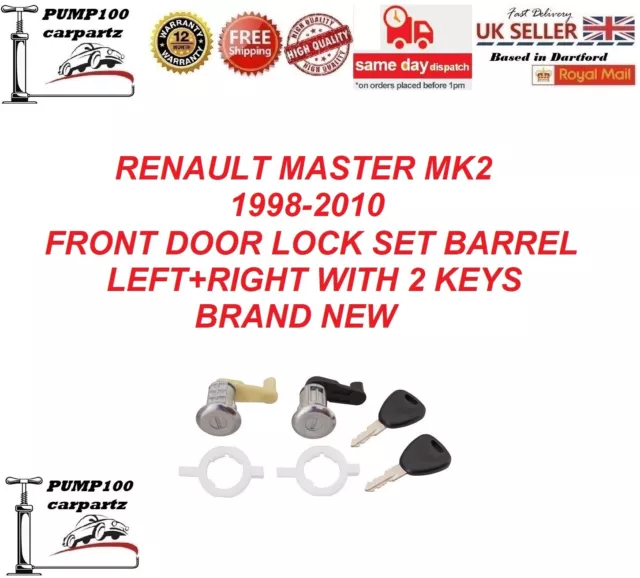 For Renault Master Mk2 1998-2010 Front Door Lock Set Barrel Left+Right & 2 Keys