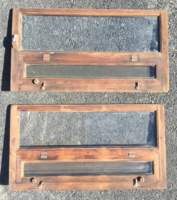 Old Vtg Antique Screen Vented Dehydrator Glass Door 26” X 14” Cabinet Set Of 2