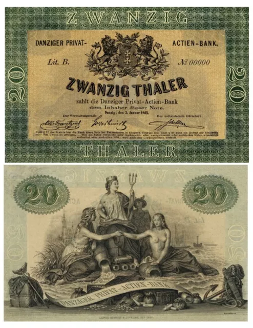 20 Thaler, Zwanzig Thaler,  1865, Danziger Privat Actien-Bank,  Reproduktion 