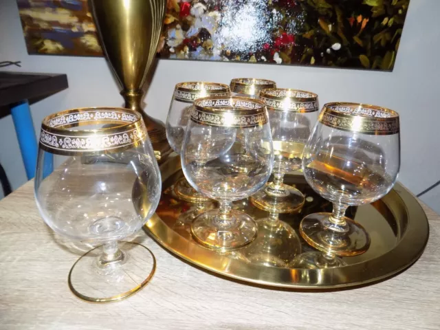 Gold Rim Brandy Snifters Cognac Glasses Set of 6  EUC