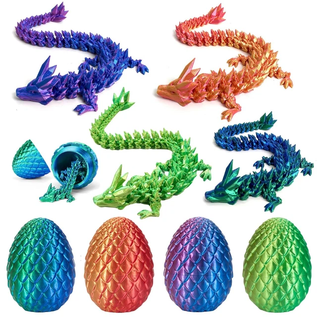 Jouet Dragon 30cm Impression 3D Dragon Articulé Imprimé 3D Avec Œuf - 30cm - Figurine Cristal Mobile - Décoration Fantasy Et Collection Dragon Imprimé 3D