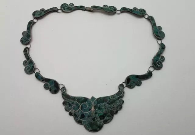 ANTIQUE TAXCO Alien Symbolic Ancient form Turquoise and Green Necklace