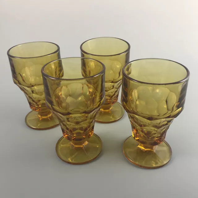 4 Vintage Anchor Hocking Georgian Honeycomb Footed Iced Tea Glasses Amber Topaz