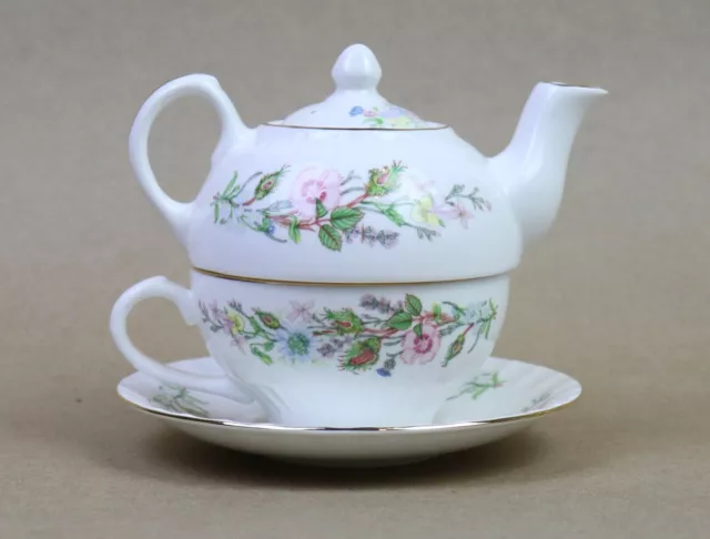 NWT ~ Aynsley Wild Tudor England Tea for One Teapot Teacup Saucer Floral 5" 3