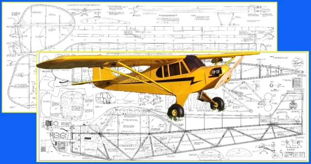 Model Airplane Plans (RC): PIPER J3 CUB 1/4 Scale 141" Wingspan for Quadra